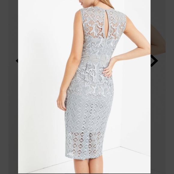 Little Mistress ASOS Waterlily Crochet Silver Gray Lace Midi Dress Illusion - Picture 4 of 16